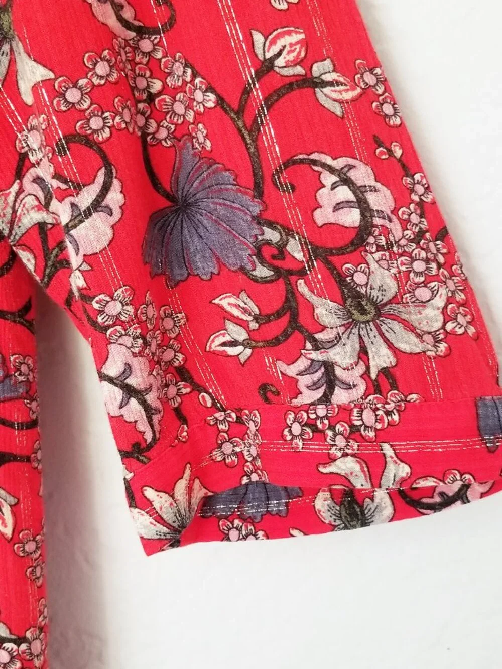 ba&sh Eve Red Floral Metallic Boho Flowy Dress Size 2, US 8 Medium Flowy $235 - Picture 14 of 16